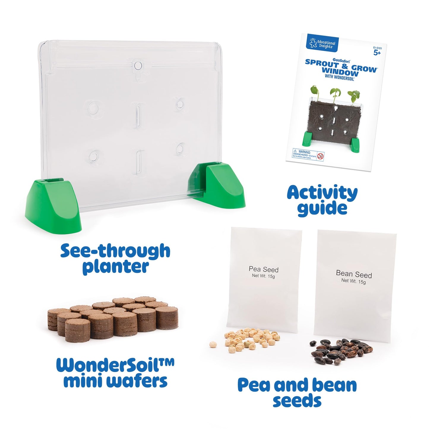 Educational Insights Sprout & Grow Window - See-Through Sprouts Growing Kit, Kids Gardening Set, Kid-Friendly Science Kits, Root Viewer, Gardening Kit