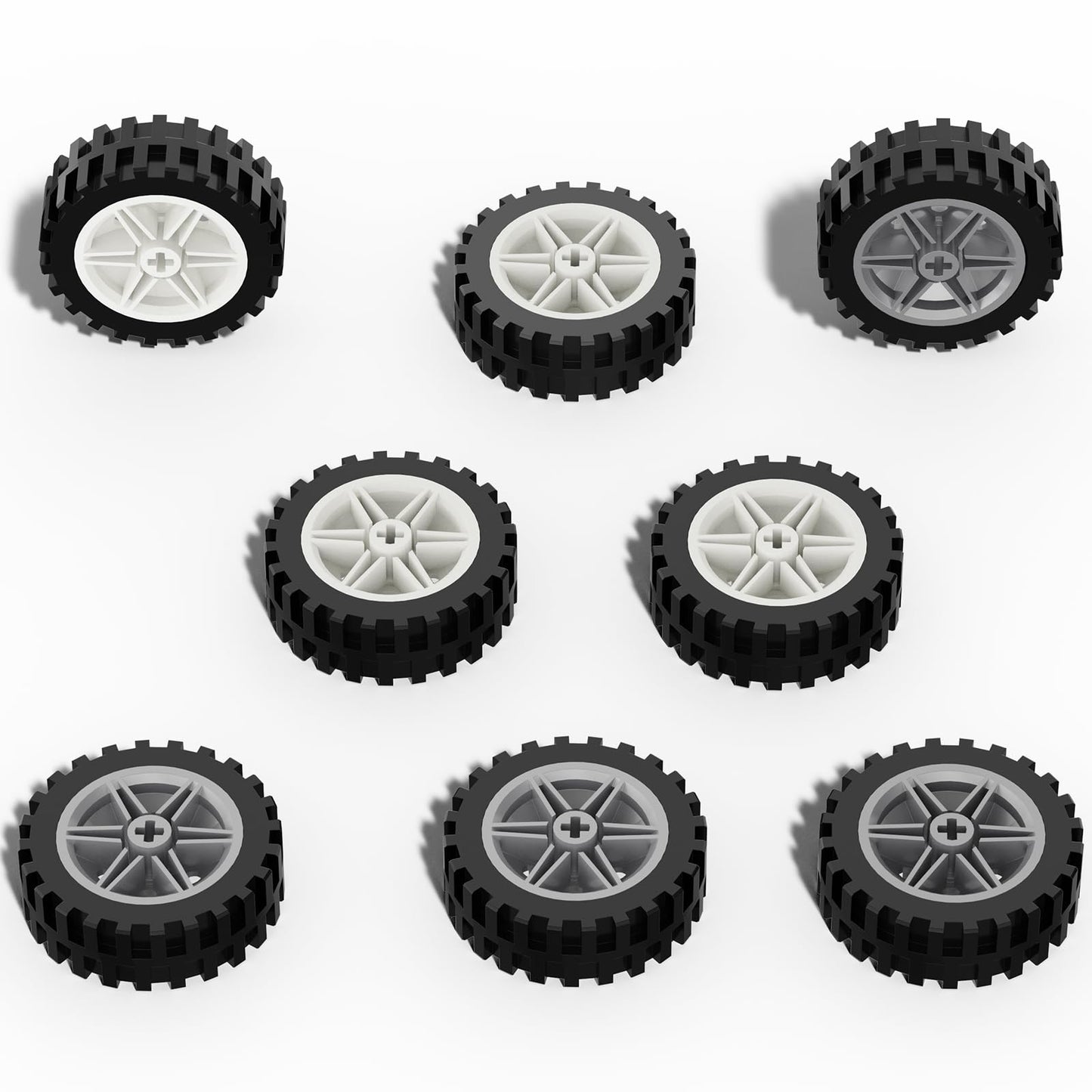 Large Size Wheels and Tires Building Kit, 30mm Diameter Wheels and 43mm Diameter Tire, Compatible with Lego Wheels and Axles, 16 Pcs Car Parts Bulk
