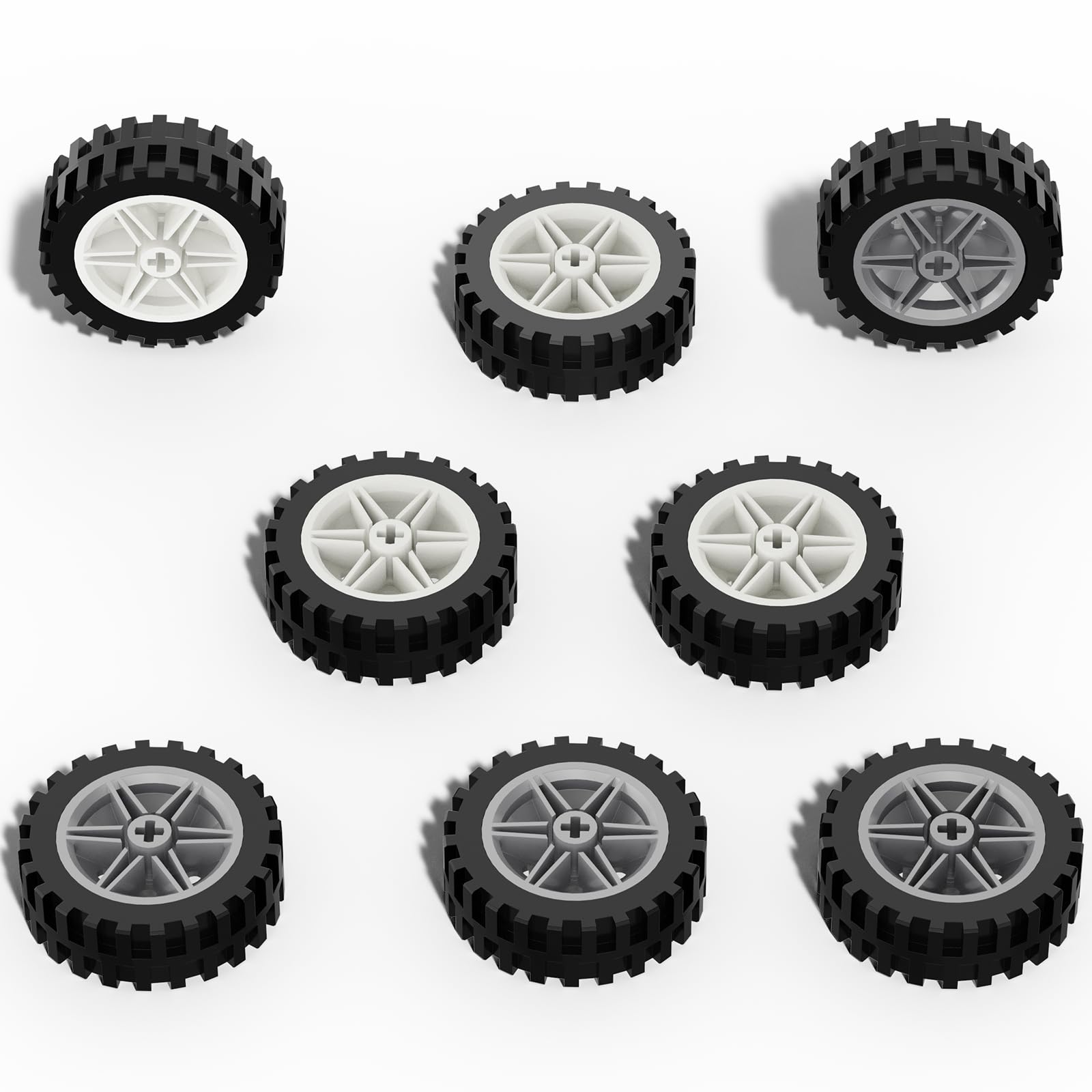 Large Size Wheels and Tires Building Kit, 30mm Diameter Wheels and 43mm Diameter Tire, Compatible with Lego Wheels and Axles, 16 Pcs Car Parts Bulk