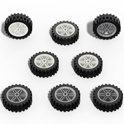 Large Size Wheels and Tires Building Kit, 30mm Diameter Wheels and 43mm Diameter Tire, Compatible with Lego Wheels and Axles, 16 Pcs Car Parts Bulk
