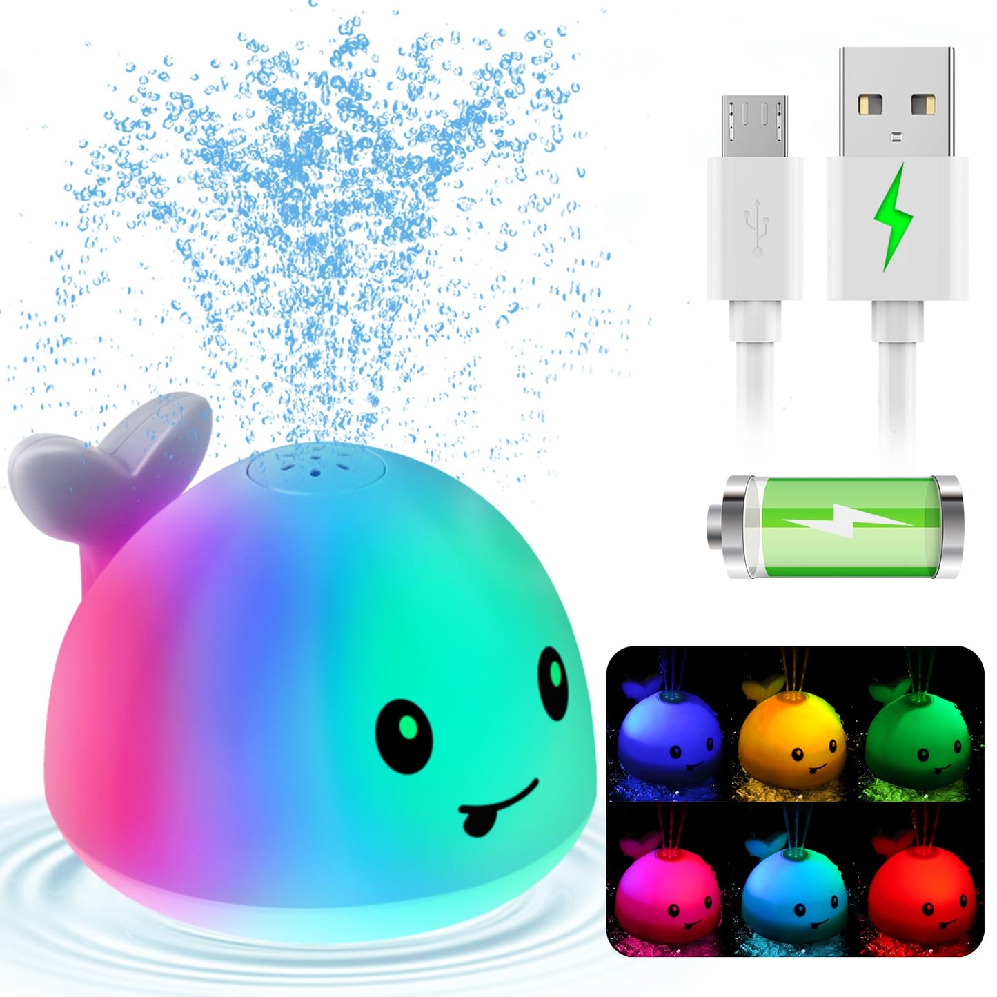 Gigilli Baby Bath Toys, Light up Bath Toys for Kids Ages 1-3, Pool Water Toys 1 Year Old Boys Girls Gifts, 6-12-18 Months Baby Whale Bath Toy