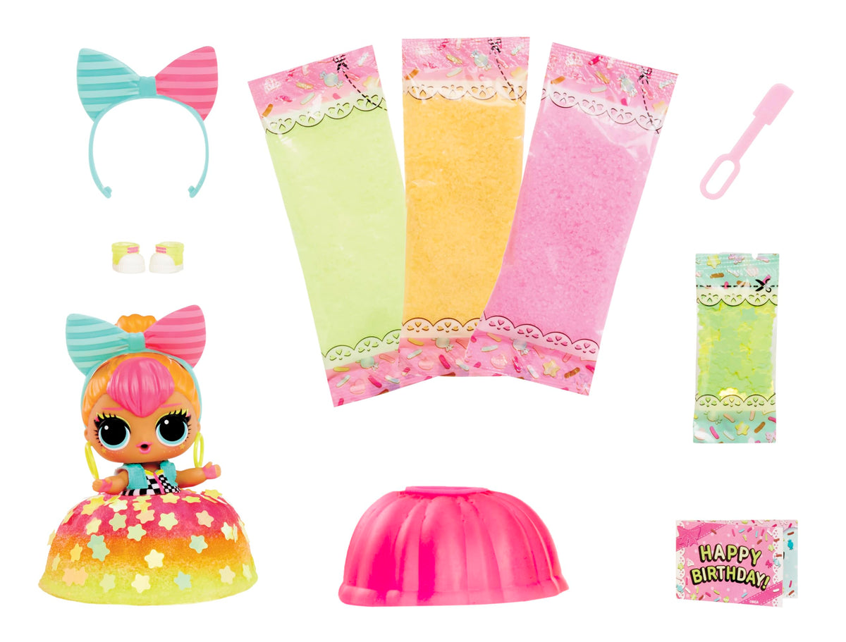 LOL Surprise Mix & Make Birthday Cake Tots with Collectible Doll, DIY Cake Dress, Cake Making and Decorating, Ingredients and Glitter Sprinkles, Cake