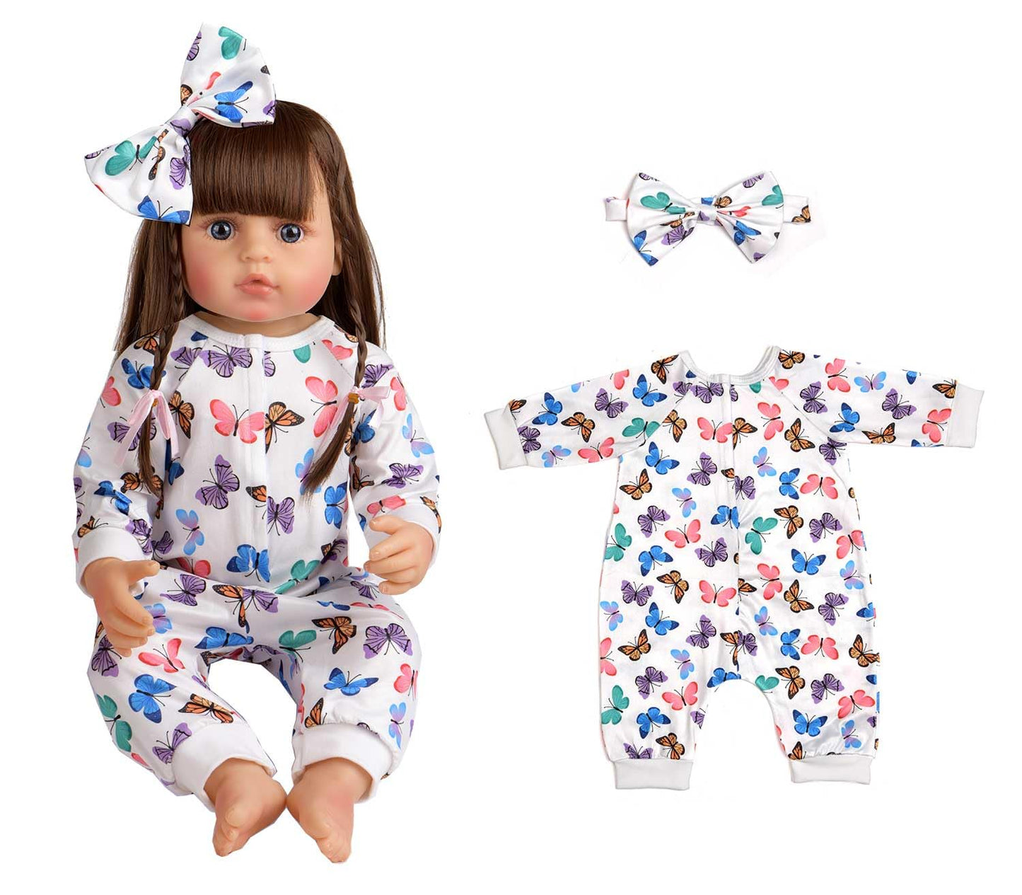 Sweet Dolly Reborn Baby Doll Clothes Accessories, 5 Set of Doll Clothing, Jumpsuit Bow Headband Outfits for 20 Inch to 22 Inch Dolls, 10 PCs in Total