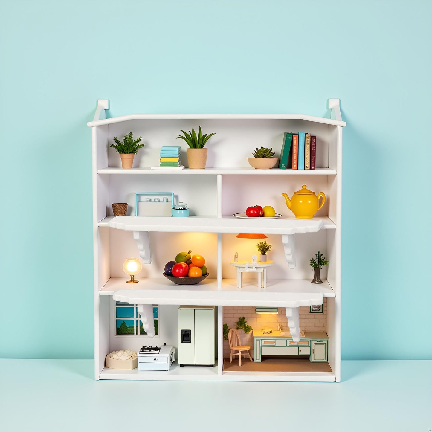 2 Pcs White Dollhouse Wall Shelf,1:12 Scale Miniature Dollhouse Accessories,Doll House Storage Wall Shelf for Kitchen Scene Décor Accessories,DIY
