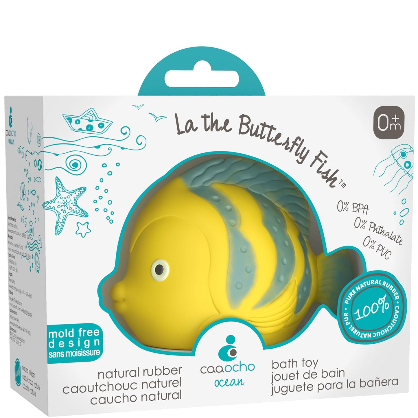 CaaOcho Pure Natural Rubber Bath Toy - La The Butterfly Fish Baby Toy - Hole Free Bath Toys, BPA Free Bath Toys for Infants, Without Holes Sealed