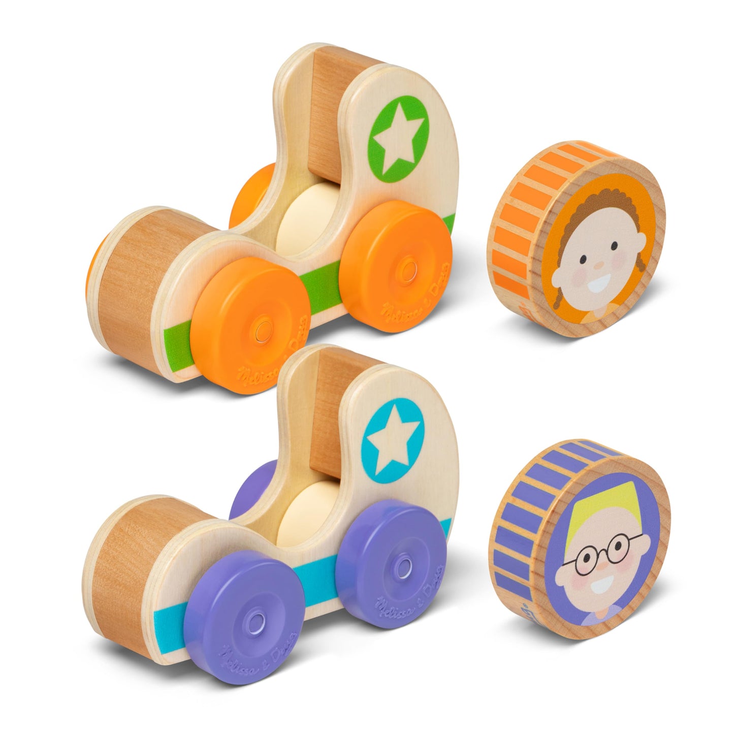 Melissa & Doug GO Tots Wooden Star Cars (2 Cars, 2 Disks) Stacking Toys for Infants, Hand Push Vehicles, Wooden Car Toys for Toddlers Ages 1+ -
