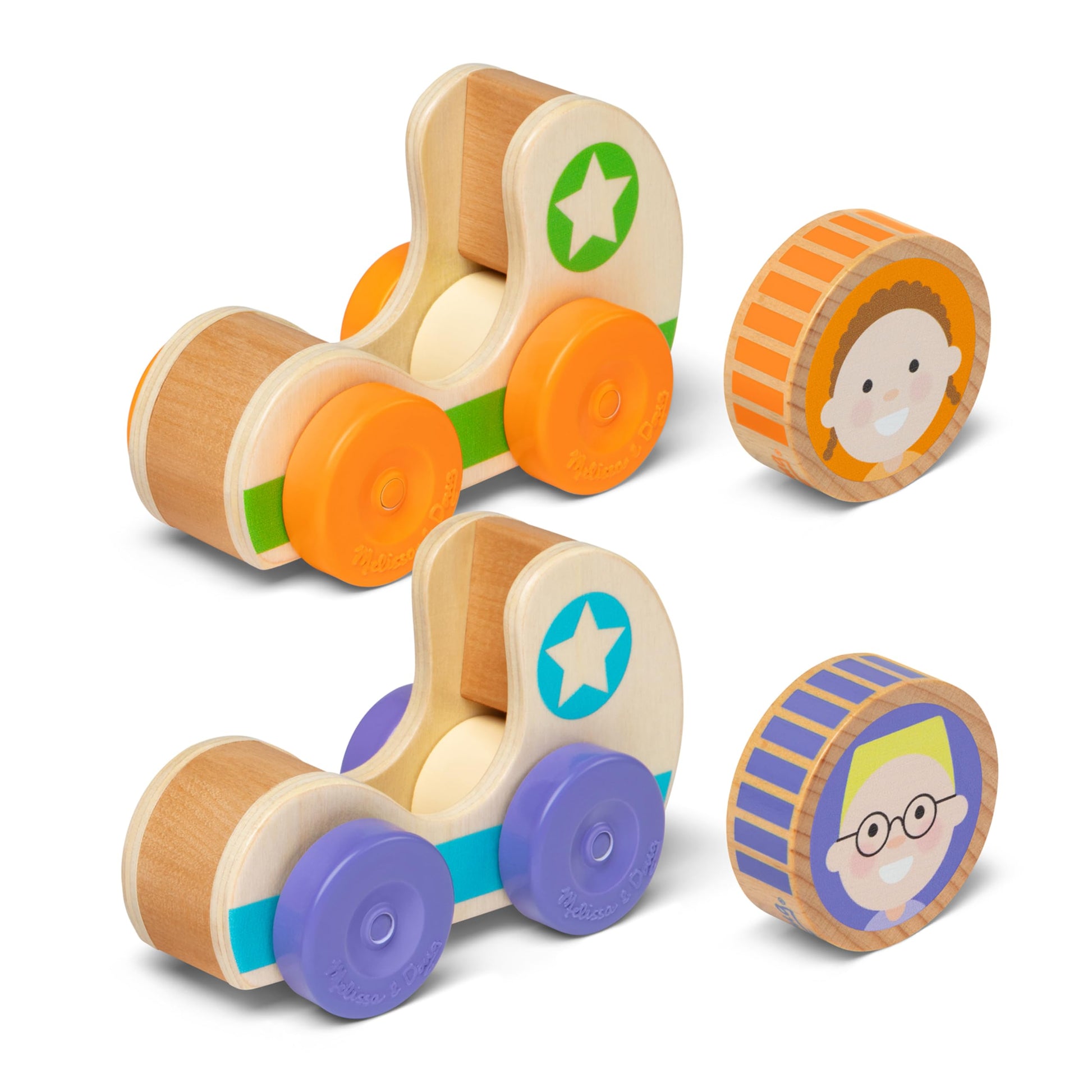 Melissa & Doug GO Tots Wooden Star Cars (2 Cars, 2 Disks) Stacking Toys for Infants, Hand Push Vehicles, Wooden Car Toys for Toddlers Ages 1+ -