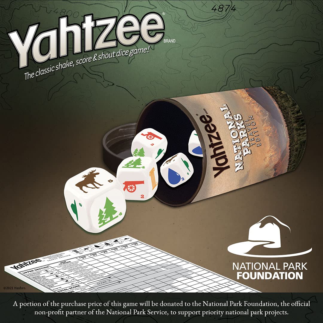 YAHTZEE National Parks Travel Edition | Classic Yahtzee Dice Game with a National Parks Theme | Perfect Travel Game for Families | Celebrate US