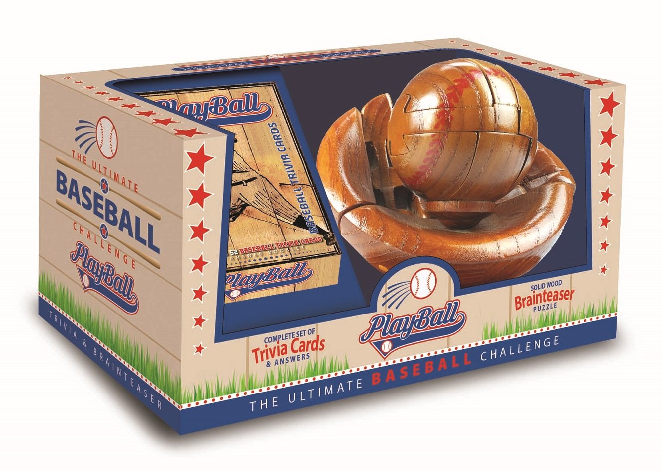 CHH 6140 4.5 Inch Wooden Baseball and Glove 3D Puzzle, Dark Wood Finish