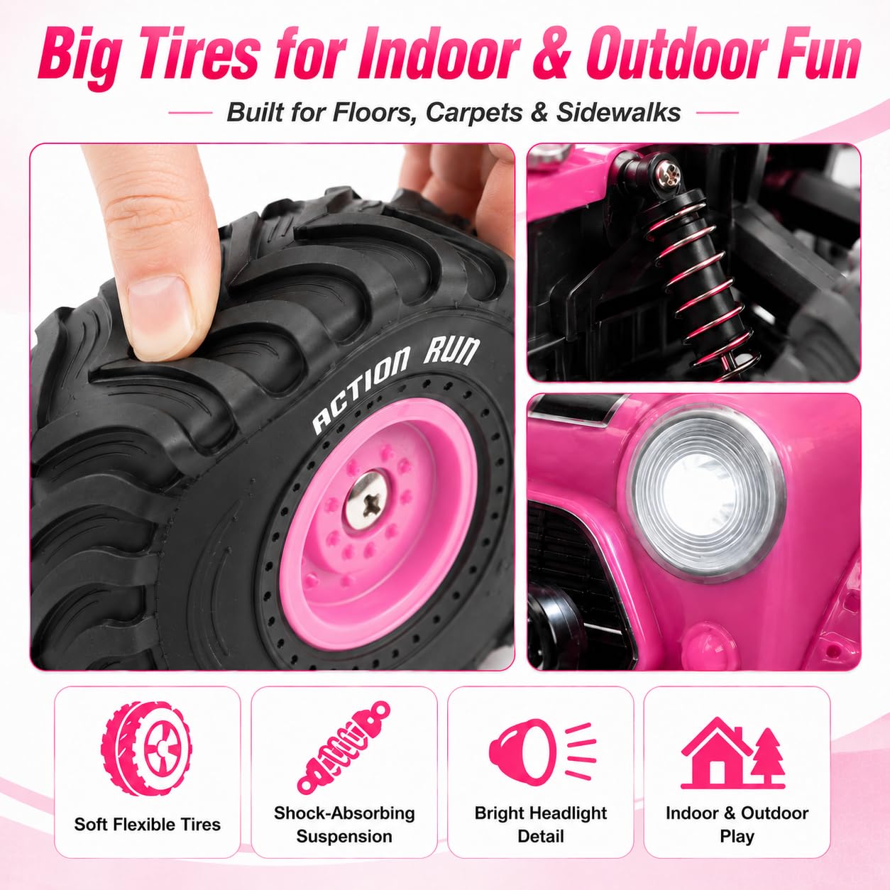 10Leccion Pink RC Monster Truck for Girls Ages 3-8