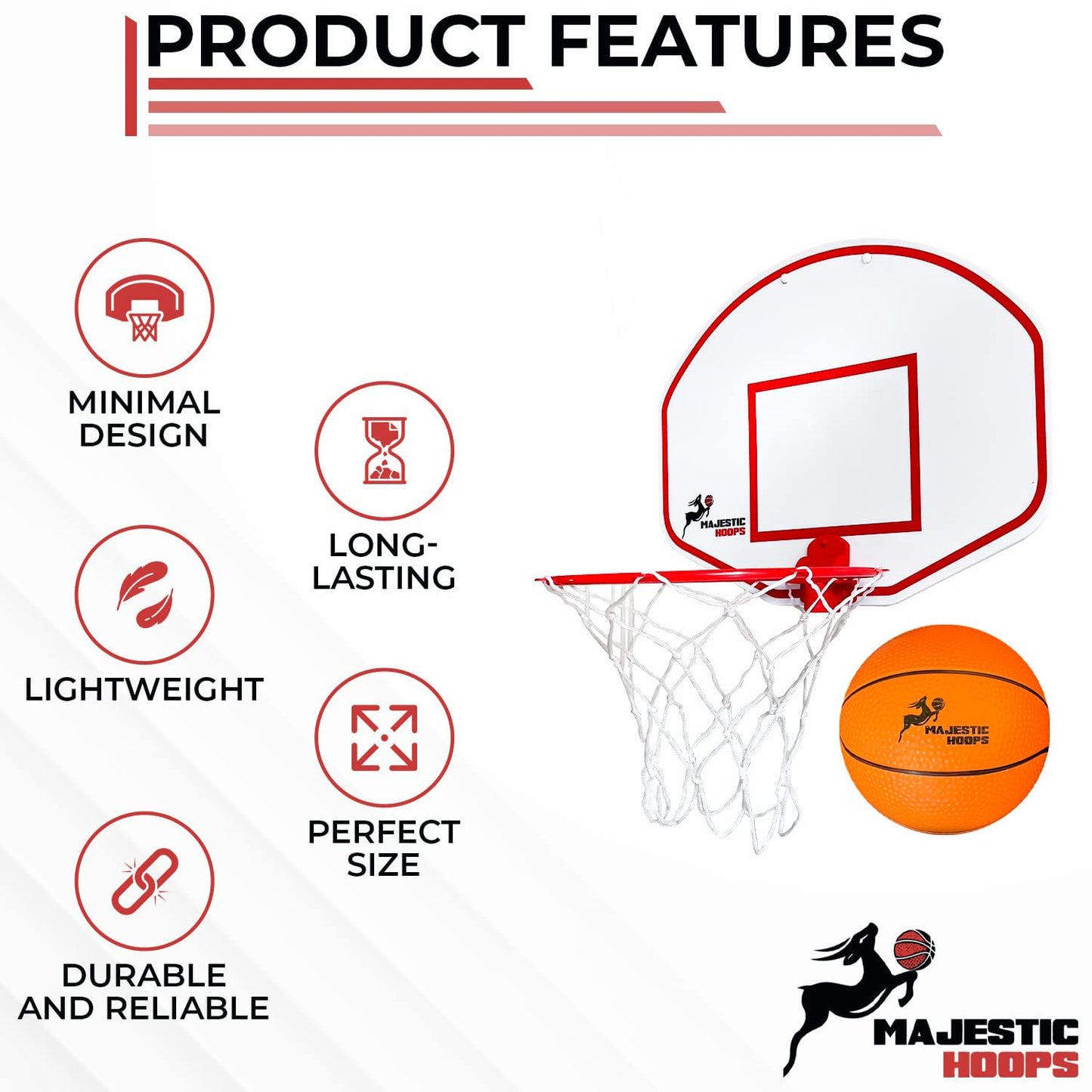 Majestic Hoops Mini Basketball Hoop - Indoor Basketball Hoop - Durable Plastic Basketball Hoop for Kids and Adults - No Assembling - Premium