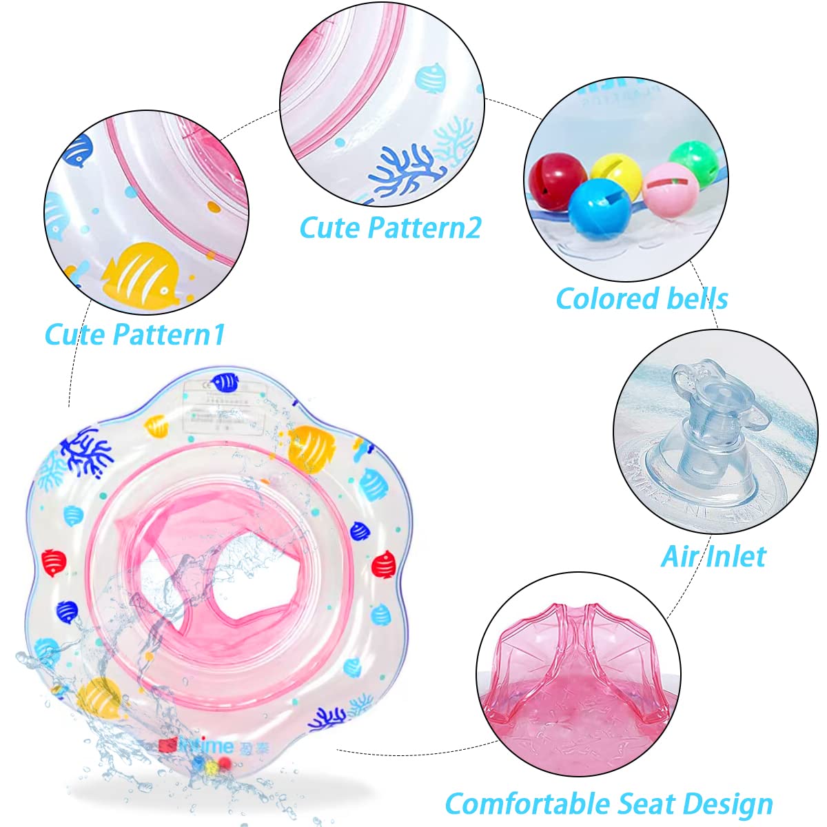 Arcimatto Baby Pool Floats, Inflatable Float Raft with Handle Safety Seat Double Airbag, Kids Swimming Ring Water Beach Floaties Party Toys, Toddler