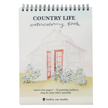 Bailey Rae Studio Country Life Watercoloring Book | Adult Coloring Book for Women and Men, Watercolor Workbook w/ 21 Easy Outlines | with Video