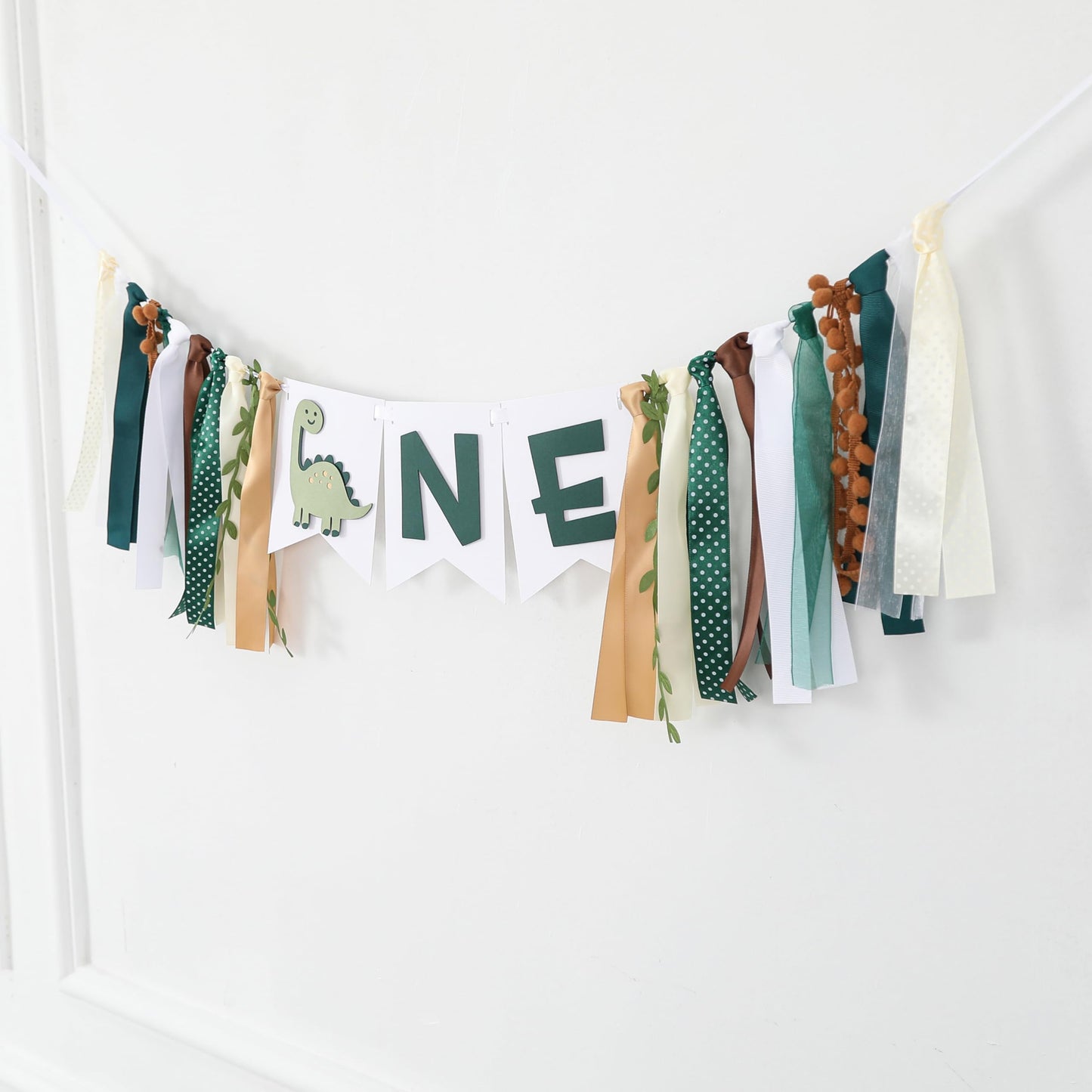 Dinosaur 1st Birthday High Chair Banner - Baby Boy First Highchair Banner for Party Supplies, Dinosaur Themed One High Chair Garland Birthday Party