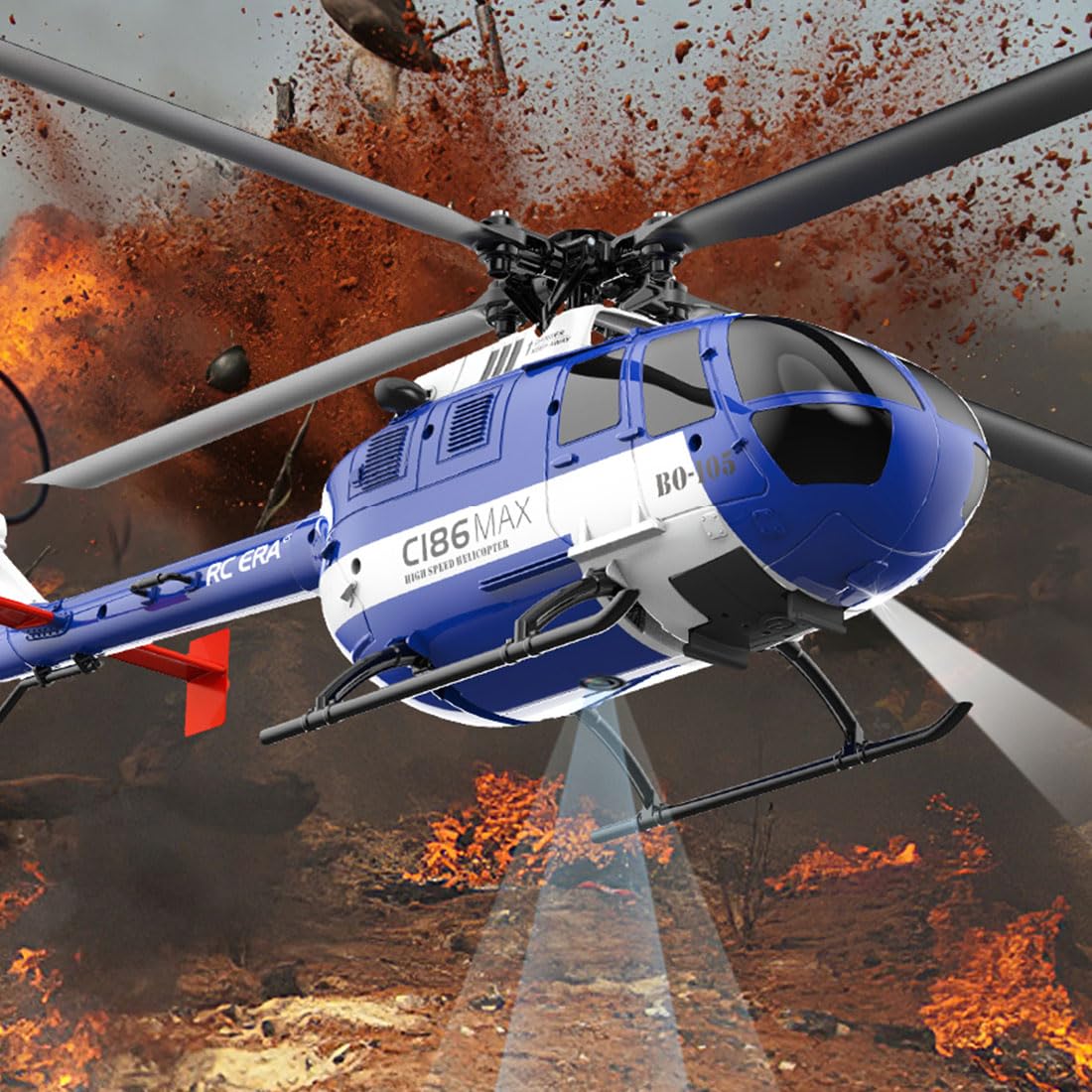 C186MAX BO105 RC Helicopter for Adults, 1:48 2.4G 4CH RTF Single Flybarless Direct-Drive RC Helicopter Outdoor, RC Aircraft Optical Flow Positioning