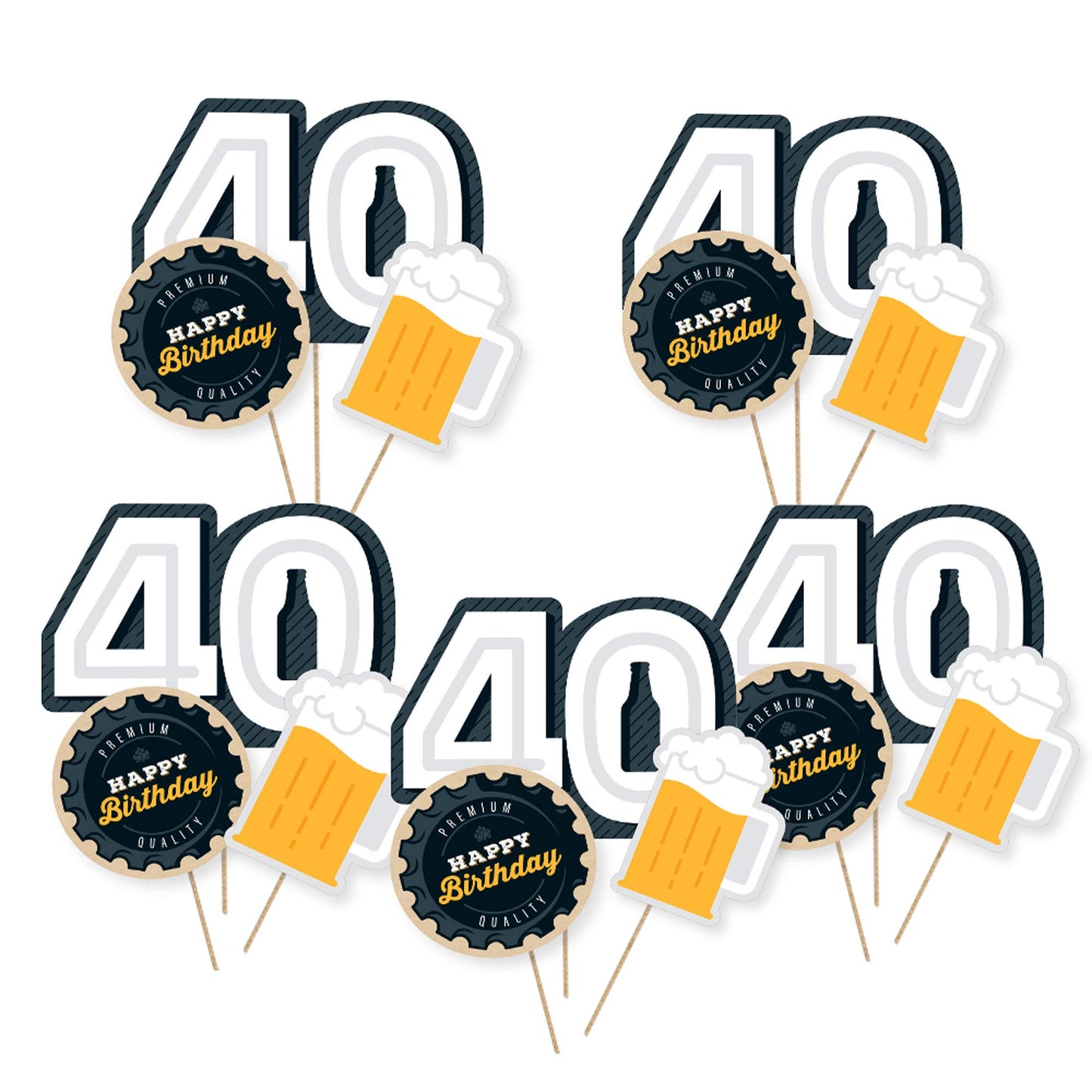 Big Dot of Happiness Cheers and Beers to 40 Years - 40th Birthday Party Centerpiece Sticks - Table Toppers - Set of 15