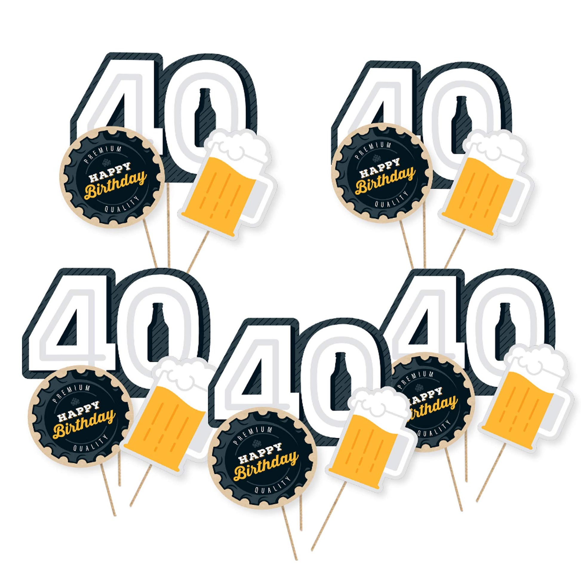 Big Dot of Happiness Cheers and Beers to 40 Years - 40th Birthday Party Centerpiece Sticks - Table Toppers - Set of 15