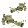 General Jim's WW2 US Army 4x4 Vehicle & Artillery Set Army Green Military Trucks with Tow Cannons, 2 Figures & Custom Weapons Brick Building Set
