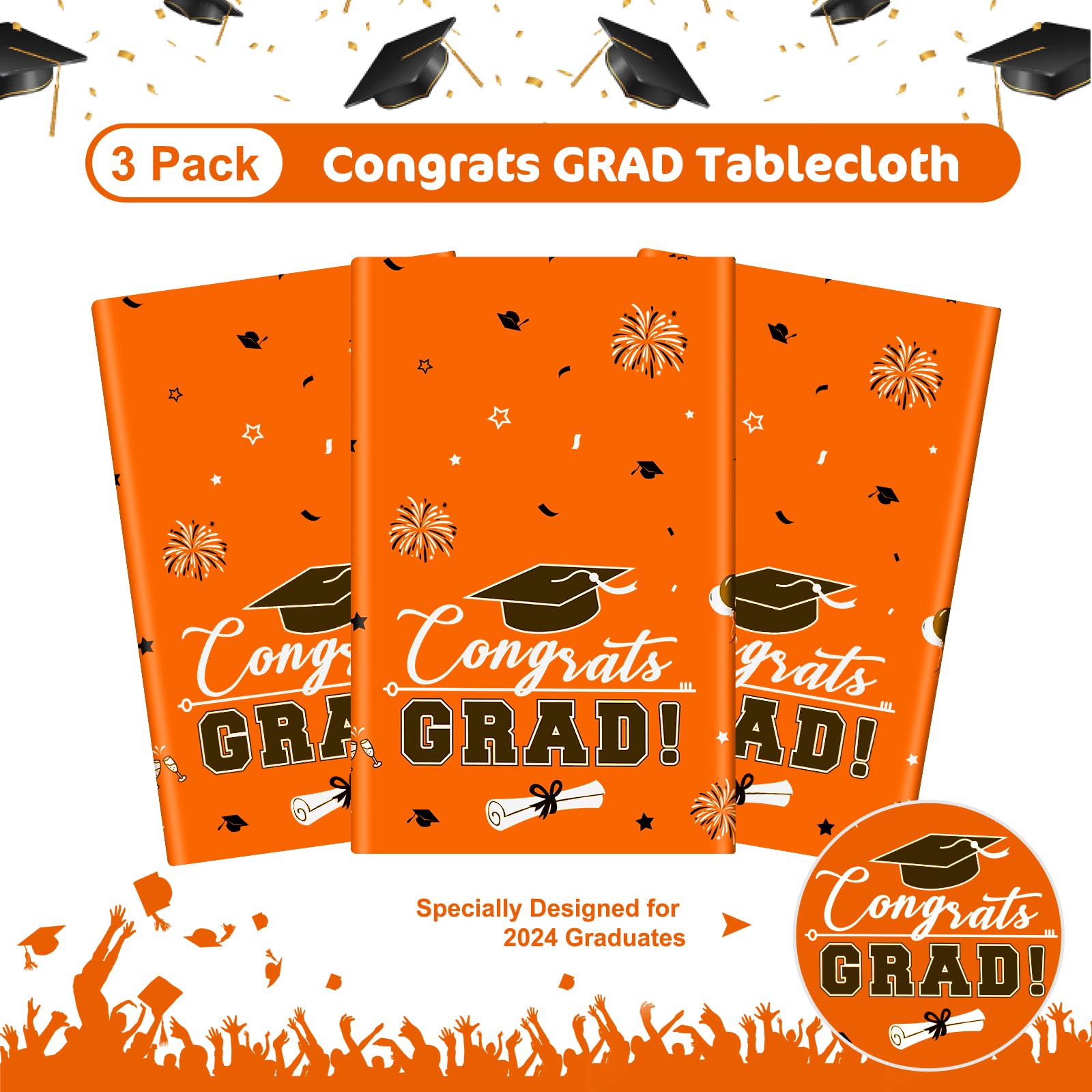 3 Pcs Graduation Tablecloth - Congrats Grad Table Cloth for Class of 2026, Disposable Plastic Rectangle Grad Table Cover for Graduation Party