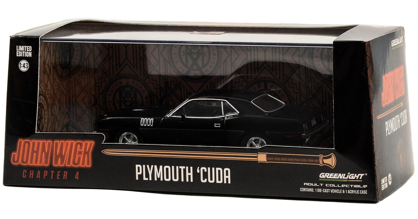 1971 Plymouth Barracuda Black John Wick: Chapter 4" (2023) Movie Hollywood Series 1/43 Diecast Model Car by Greenlight 86641