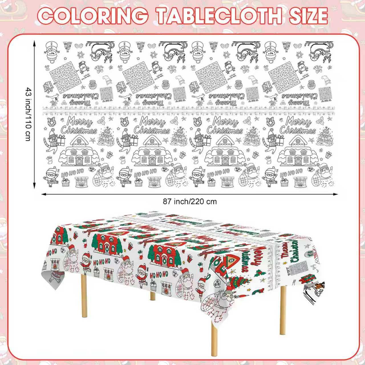 Christmas Coloring Tablecloth - Giant Paper Xmas Colorable Table Cloth, Jumbo Merry Christmas Coloring Table Cover Poster Activities Games Crafts