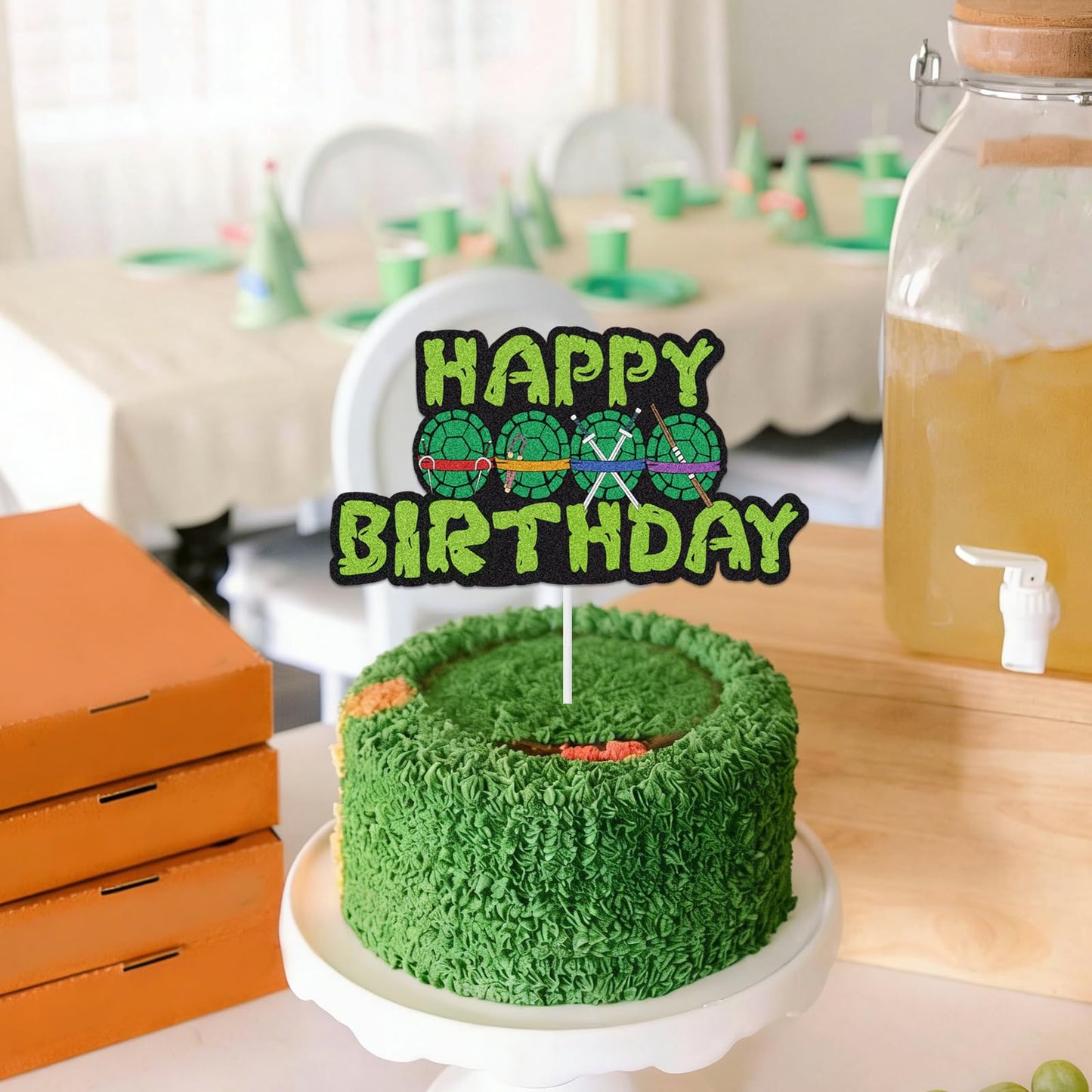 Turtle Cake Topper Anime Hero Happy Birthday Cake Topper Turtle Weapon Decorations for Birthday Party Decorations Party Supplies for Boys Girls