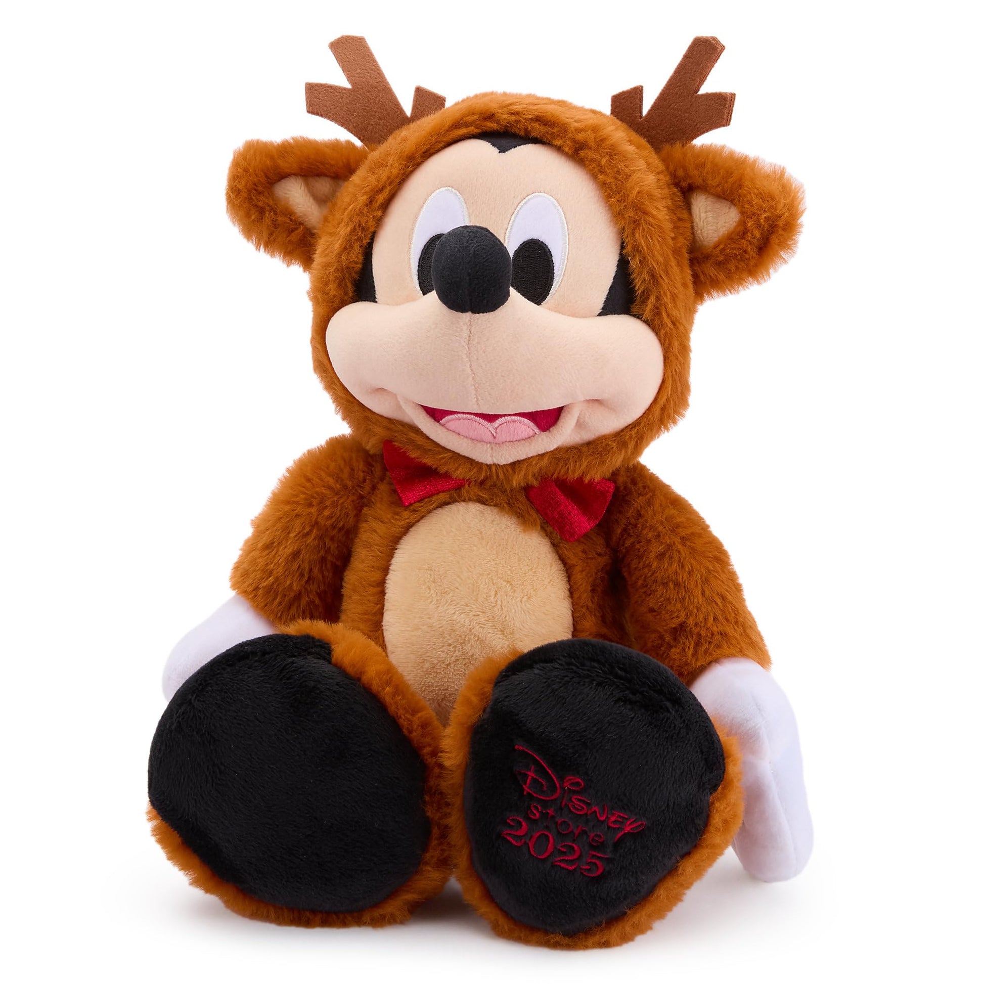 Disney Store Official Mickey Mouse Reindeer Holiday Plush - 15 Inch Christmas Plush Toy in Reindeer Suit with Sparkling Bow Tie - Disney Stuffed