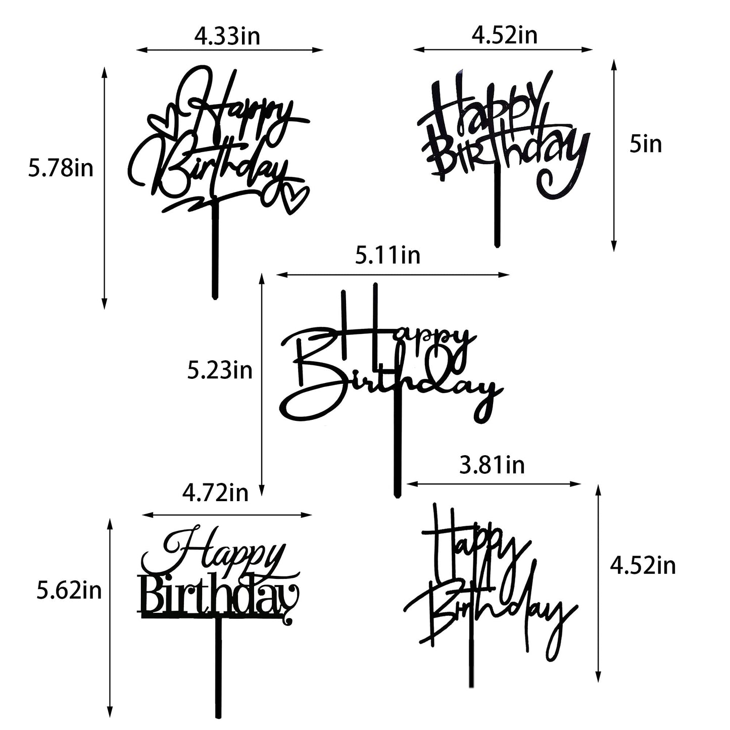 10 PCS Black Happy Birthday Cake Topper Acrylic Cupcake Topper A Series of Birthday Cake Supplies Decorations