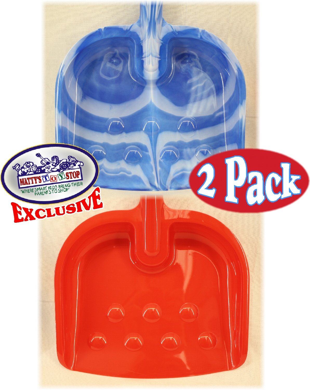 Matty's Toy Stop 28" Heavy Duty Wooden Snow Shovels with Plastic Scoop & Handle for Kids - 2 Pack (Red & Blue Swirl)