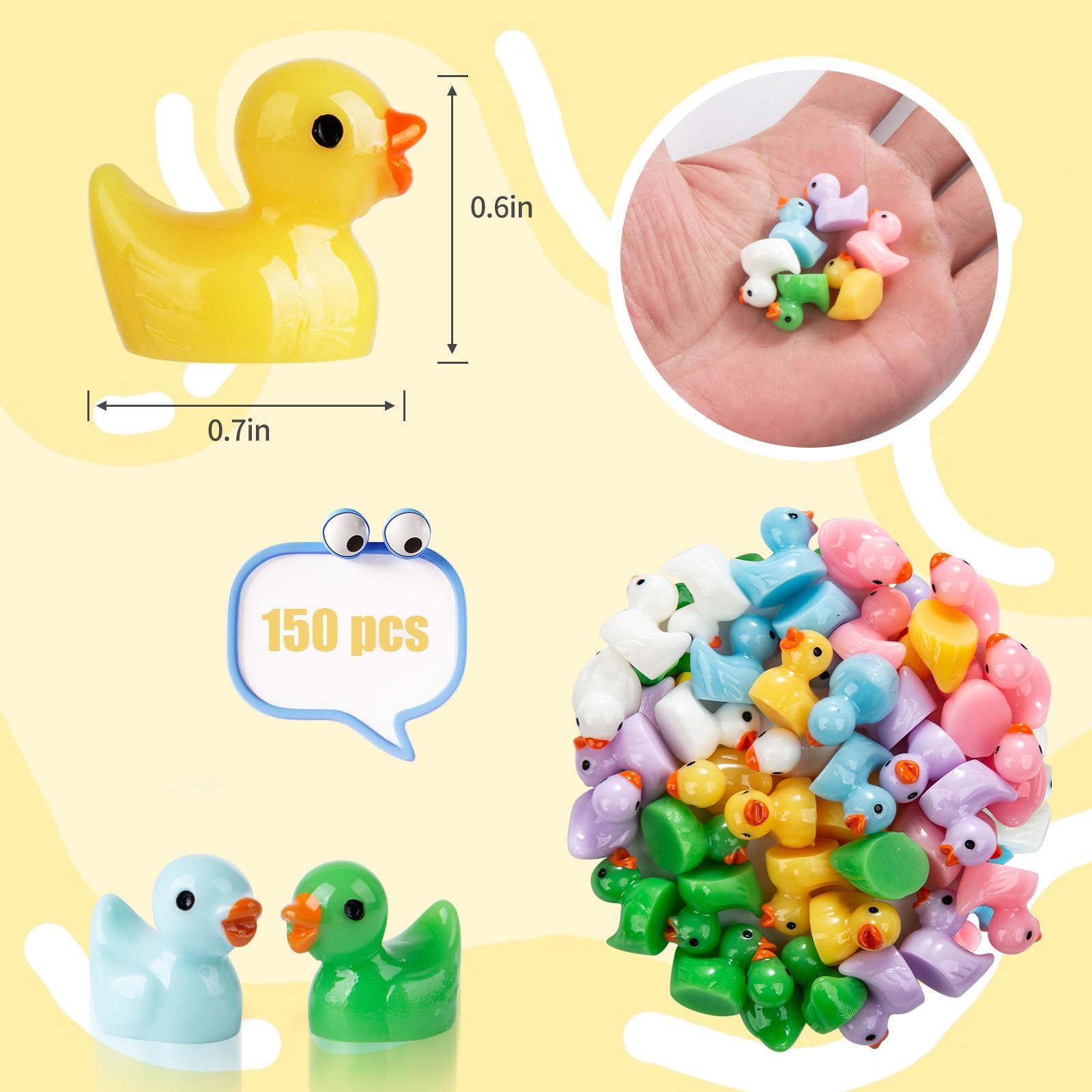 150 Pieces Mini Resin Duck Miniature Figures Micro Fairy Garden Landscape Aquarium Dollhouse Ornament Potted Plants Decoration DIY Slime Charms