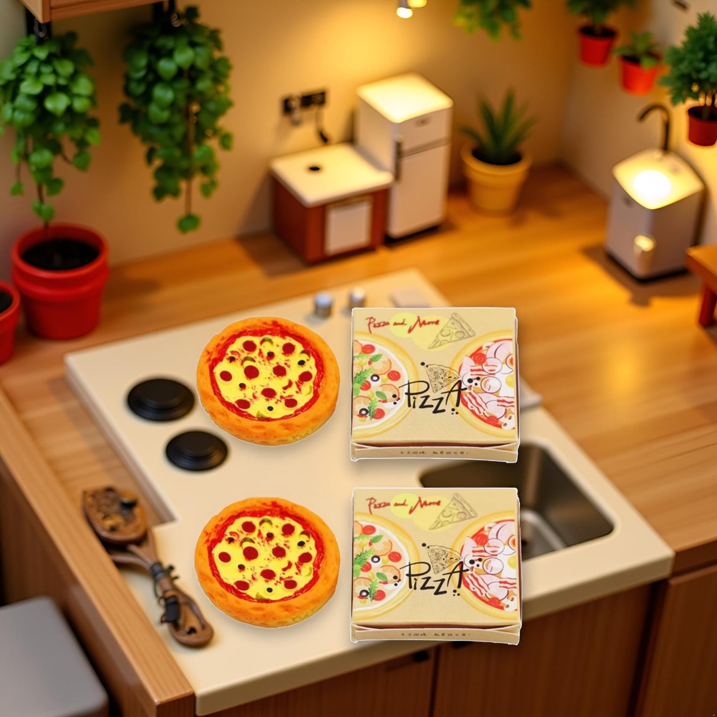 4-Piece 1/12 Miniature Pizza Set, Miniature Pizza Dollhouse Decoration Accessories Resin Mix Pizza Mini House Food Decoration Accessories Dollhouse