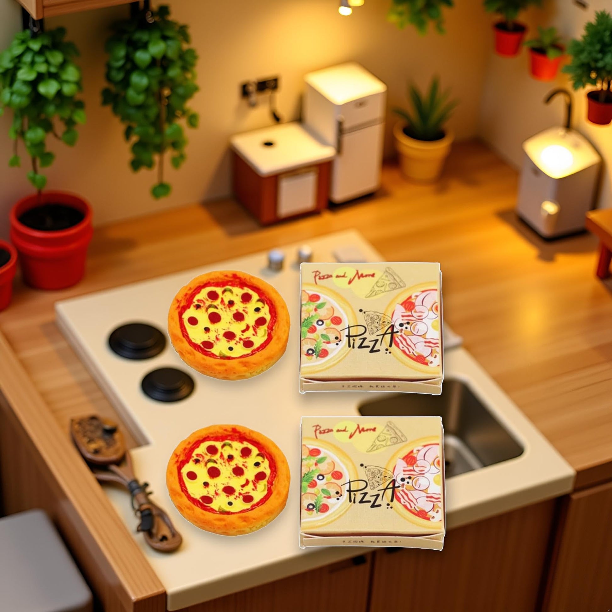 4-Piece 1/12 Miniature Pizza Set, Miniature Pizza Dollhouse Decoration Accessories Resin Mix Pizza Mini House Food Decoration Accessories Dollhouse