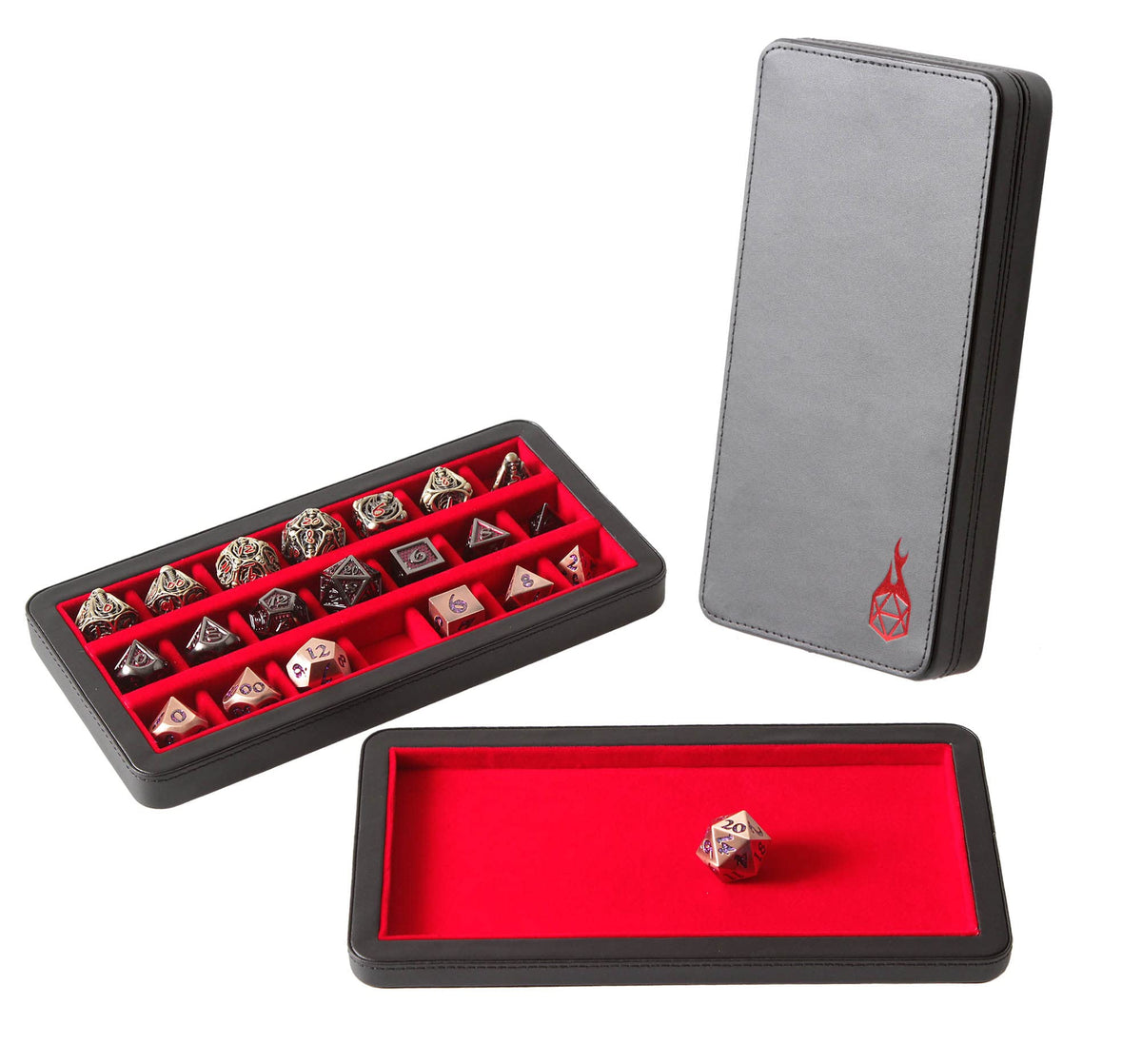 Forged Dice Co. Reliquary Large Divided Dice Case with Dice Tray for Polyhedral Dice Sets - 21 Felt-Lined Chambers - Magnetic Lid Closure - Metal Dice