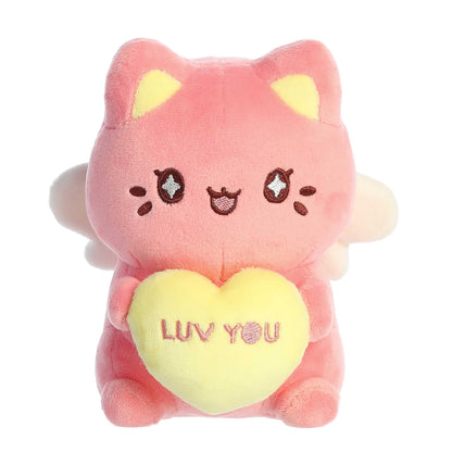 Aurora Enchanting Tasty Peach Candy Heart Meowchi Stuffed Animal - Bright & Colorful Design - Showpiece Plush - Dark Pink 7 Inches