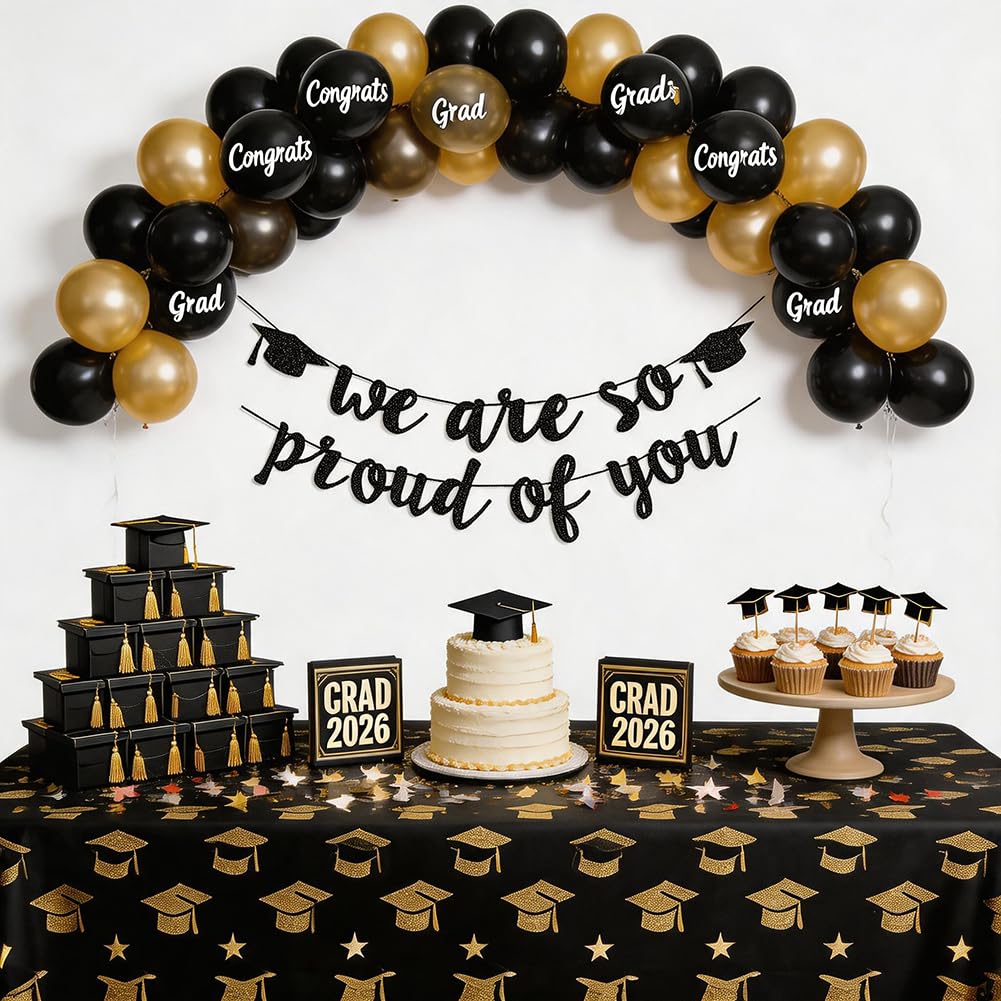 2026 Graduation Banners Party Decorations Black Glitter Grad Banner Garland