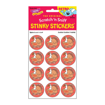 Gobble! Gobble!/Spice Scent Retro Scratch 'n Sniff Stinky Stickers by TREND; 24 Seals/Pack - Authentic 1980s Designs!