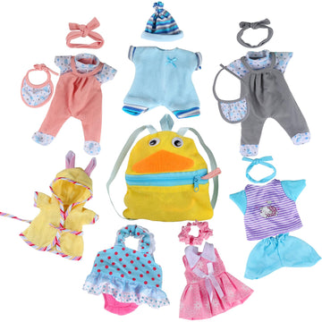 Young Buds 8pcs for 8-9-10 Inch Baby Doll Clothes Dress Newborn Baby Doll Accessories Gown Costumes Outfits with Schoolbag Xmas Gift-wrap