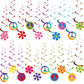 Outus 60s 70s Hippie Theme Birthday Party Decorations Foil Swirl Decorations, 60s 70s Peace Out Sign Groovy Daisy Retro Flower Power Cutouts Hanging