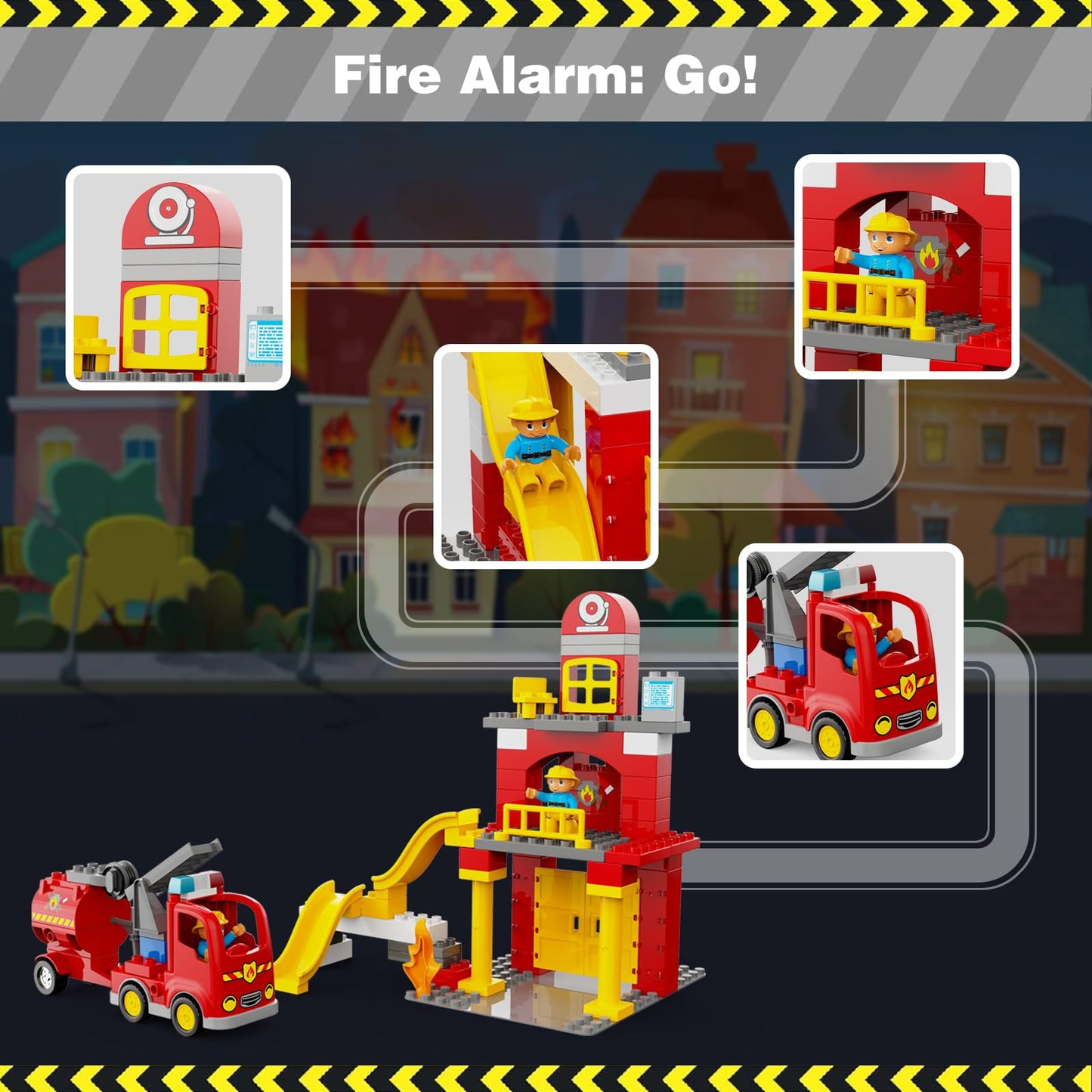 XENQITOYS Fire Station Playset, Fire Trucks for Toddlers 3-5, Firefighter Gifts, Classic Big Building Blocks Compatible with All Major Brand
