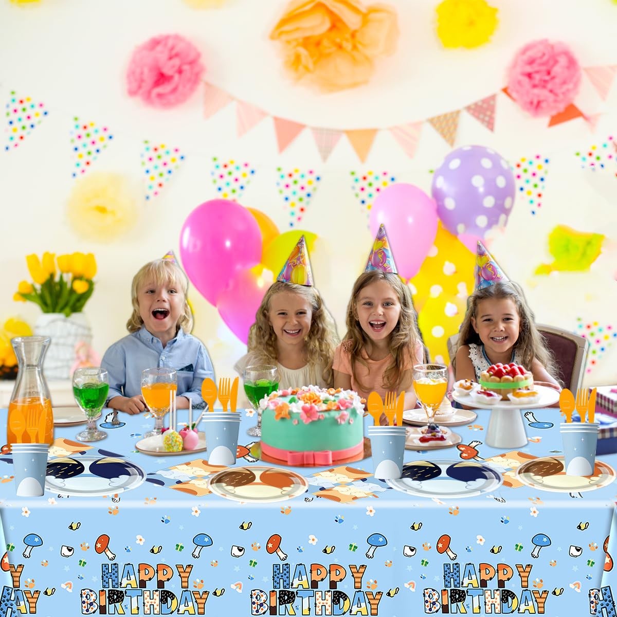 81Pcs Blue Dog Birthday Party Tableware Set Cute Dog Party Decoration Blue Cartoon Birthday Party Supplies