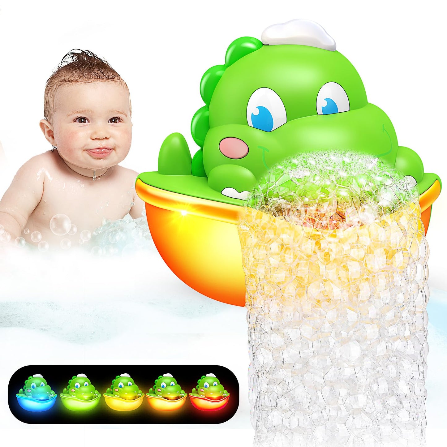 Baby Bath Toys Light Up Bath Bubble Machine with Colourful Light Bathtime Shower Bath Toys for Kids Ages 1-3 4-8 Birthday for Toddler Boys Girls