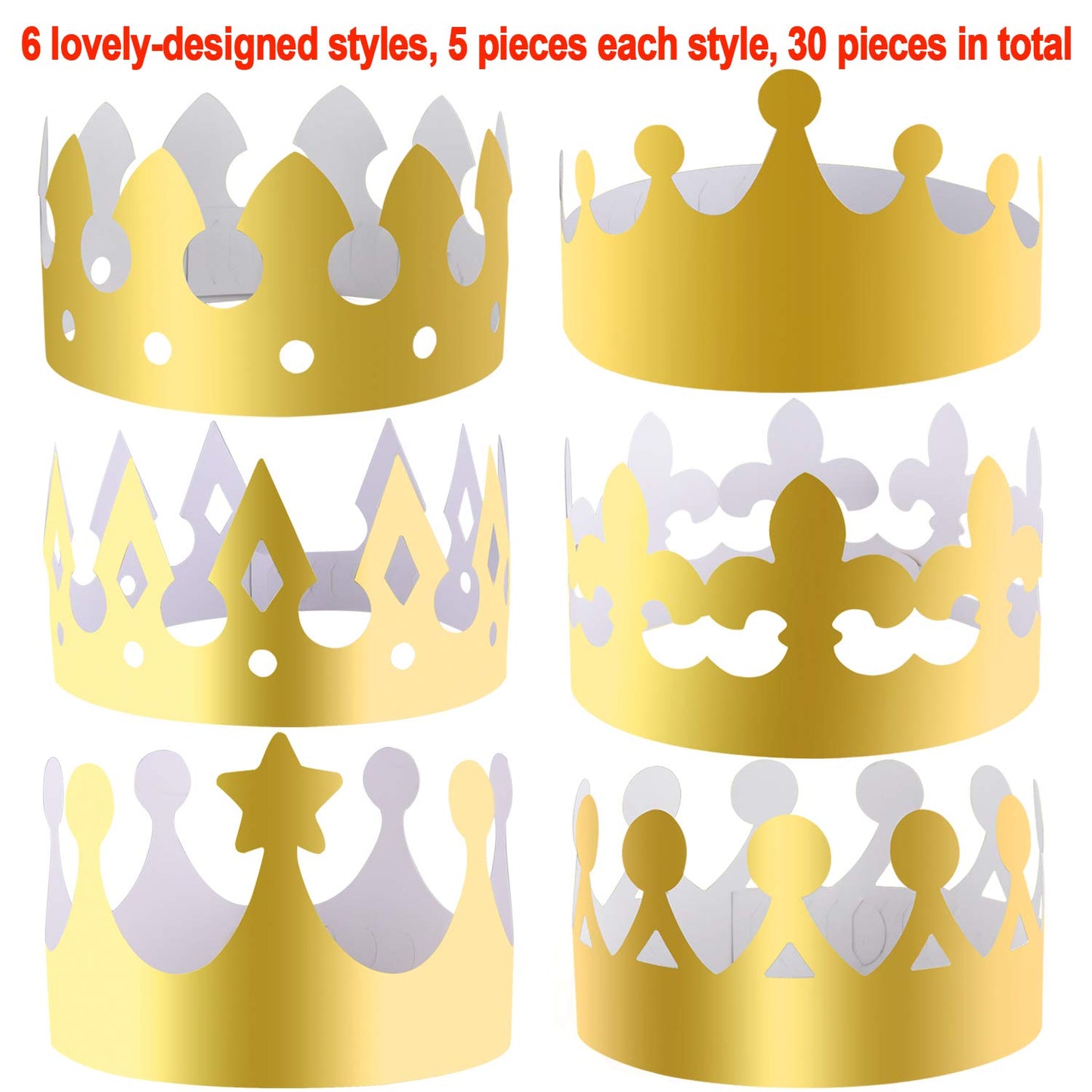 SIQUK 30 Pieces Paper Crowns Gold Paper King Crown Hats Golden Birthday Party Crown for Kids Adults
