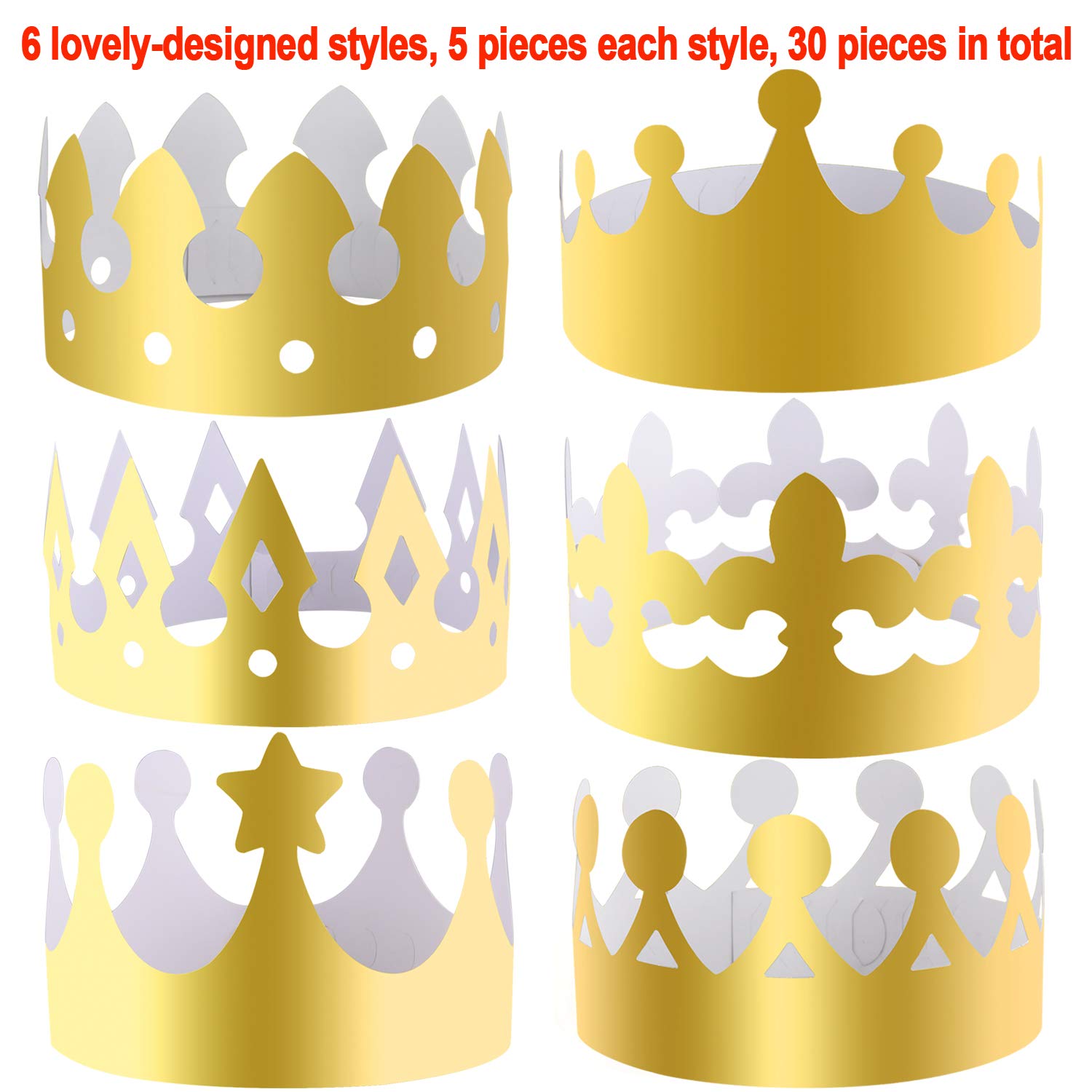 SIQUK 30 Pieces Paper Crowns Gold Paper King Crown Hats Golden Birthday Party Crown for Kids Adults