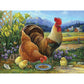Bits and Pieces - 500 Piece Jigsaw Puzzle for Adults - Amber Rooster and Family - Hen Chicks Lunch Farm Country Flower Barn Jigsaw Puzzle by Artist