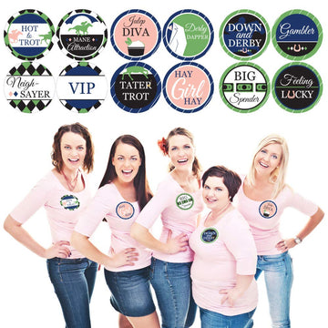 Big Dot of Happiness Kentucky Horse Derby - Race Party Funny Name Tags - Party Badges Sticker Set of 12