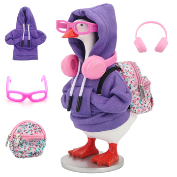 Embewhis Outfits for 7" Desk Goose - 5-Piece Pastel Dream Set: Purple Hoodie, Floral Backpack, Pink Headphones, and 2 Pairs of Frame Glasses - Y2K