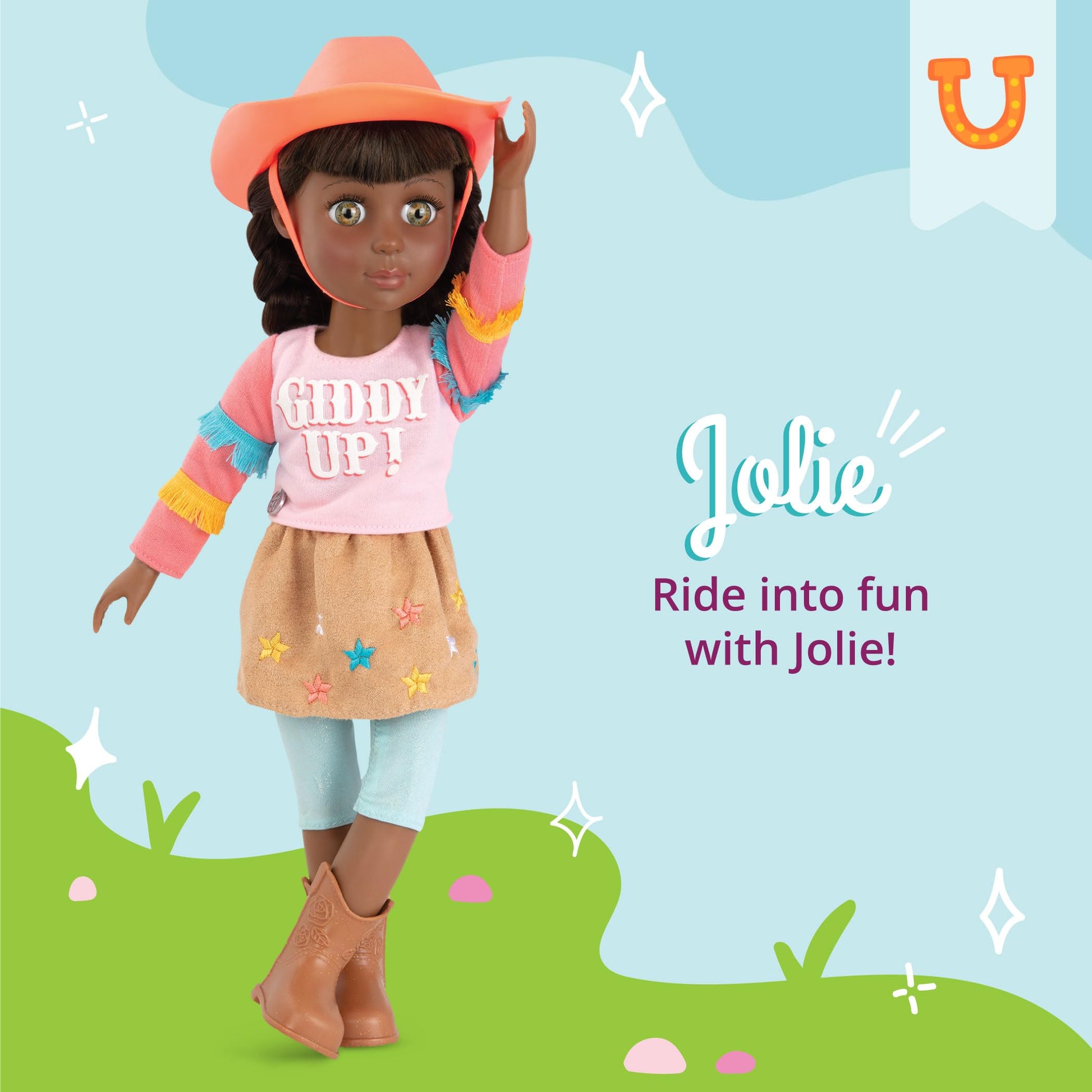 Glitter Girls - Jolie14-inch Poseable Equestrian Doll - Brown Hair & Green Eyes - Horseback Riding Outfit, Cowgirl Hat, and Boots - Toys, Clothes, and
