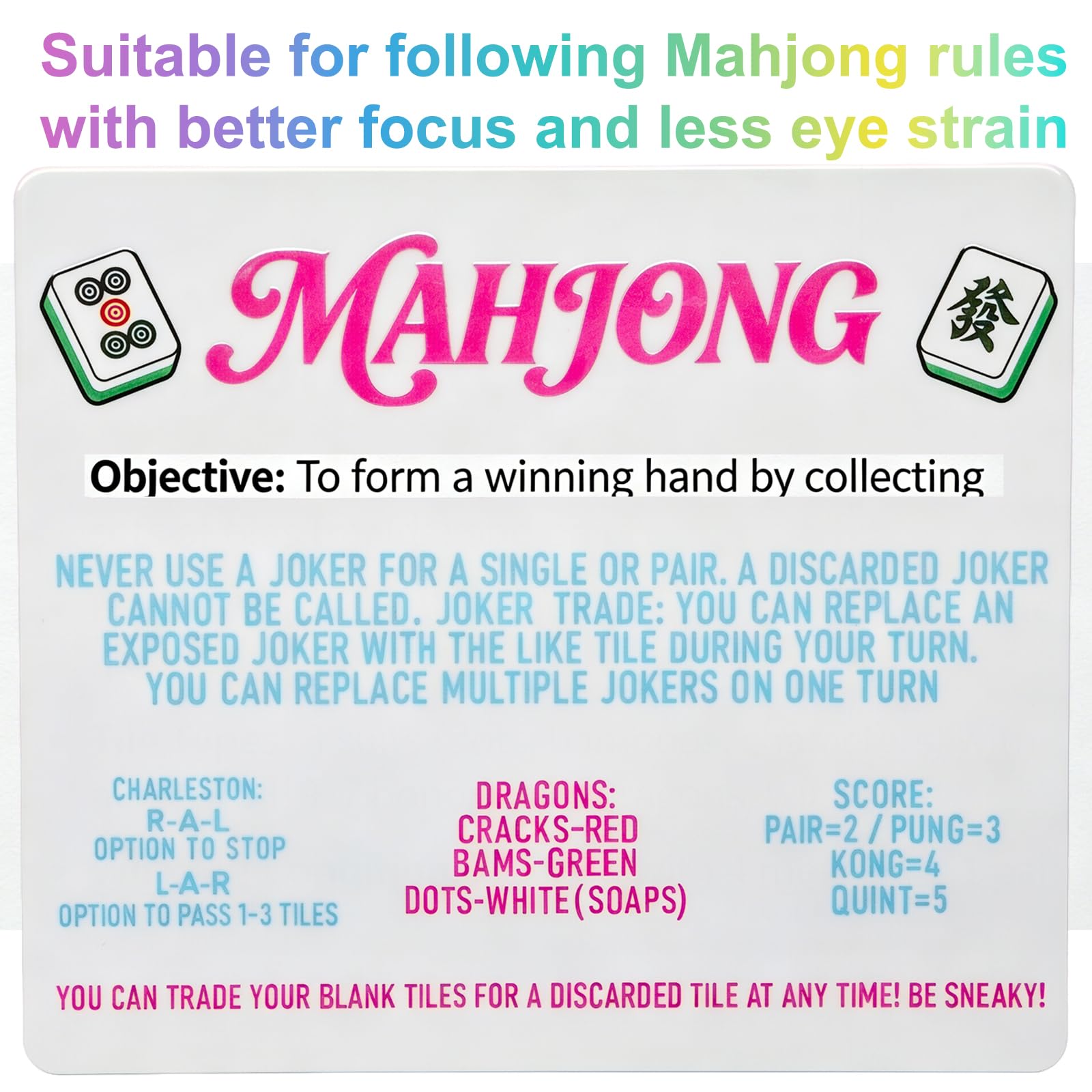 CTHMTMXS 4 Pack Acrylic Mahjong Line Reader with Rules, American Mahjong Line Finder and Reference Guide, Beginner-Friendly Mah Jongg Accessories