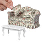 iLAND Dollhouse Furniture of Dollhouse Couch Set, Rose & Bird Pleated Sofa with Wood Coffee Table, Elegant Doll House Accessories and Furniture