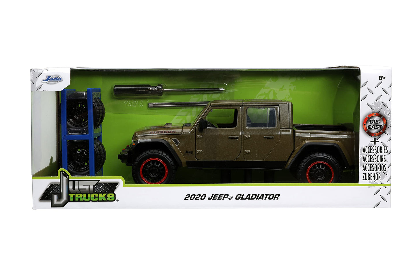 Jada Just Trucks 1:24 2020 Jeep Gladiator Die-cast Car Brown with Tire Rack, Toys for Kids and Adults